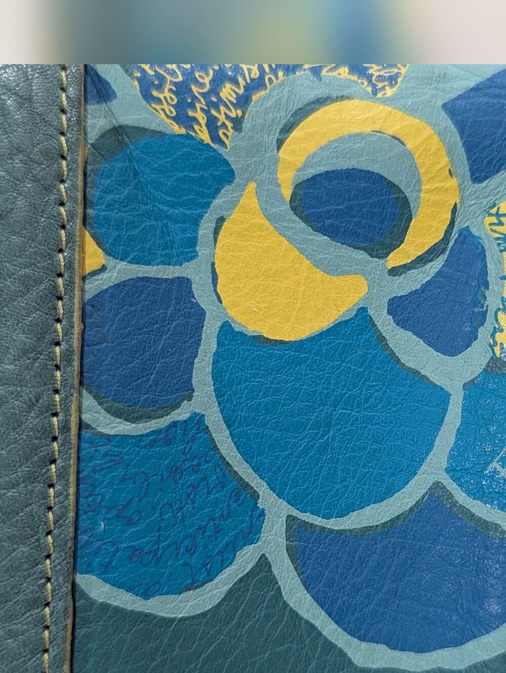 Fossil Leather Wallet Green Blue Yellow Floral Leaves Pattern *NWOT - Picture 2 of 13